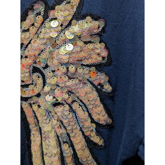 Navy Blue Sequin Glitter Angel Wings Fitted Short Sleeve Maxi Dress Size M - Picture 4 of 10